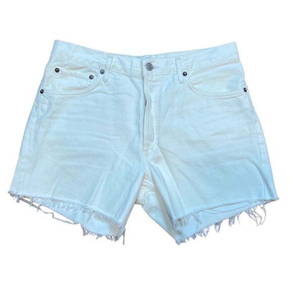 Agolde White High-Waist Frayed Hem Denim Shorts